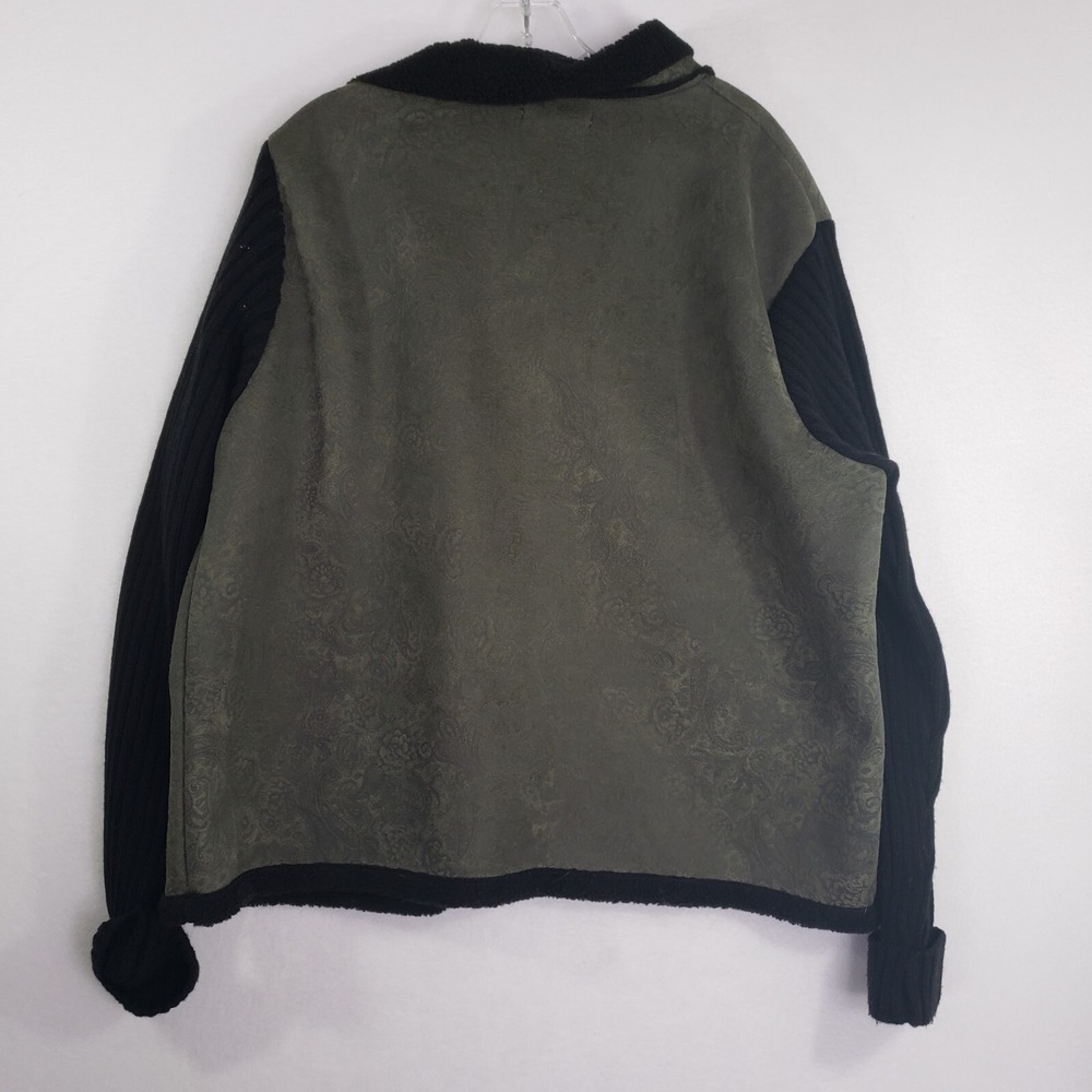 Coldwater Creek Jacket 1X Olive Green Black Paisley Knit Sleeve‎ Toggle Closure - Picture 2 of 10